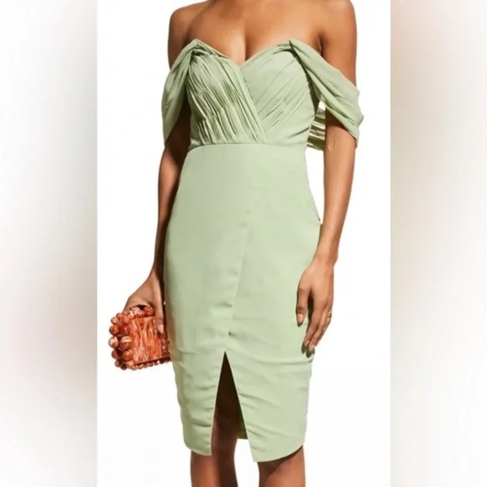 Lavish Alice Green Off-Shoulder Sheath Dress